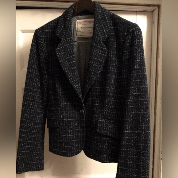 Navy & White Knit Anthropologie Blazer - Picture 1 of 9